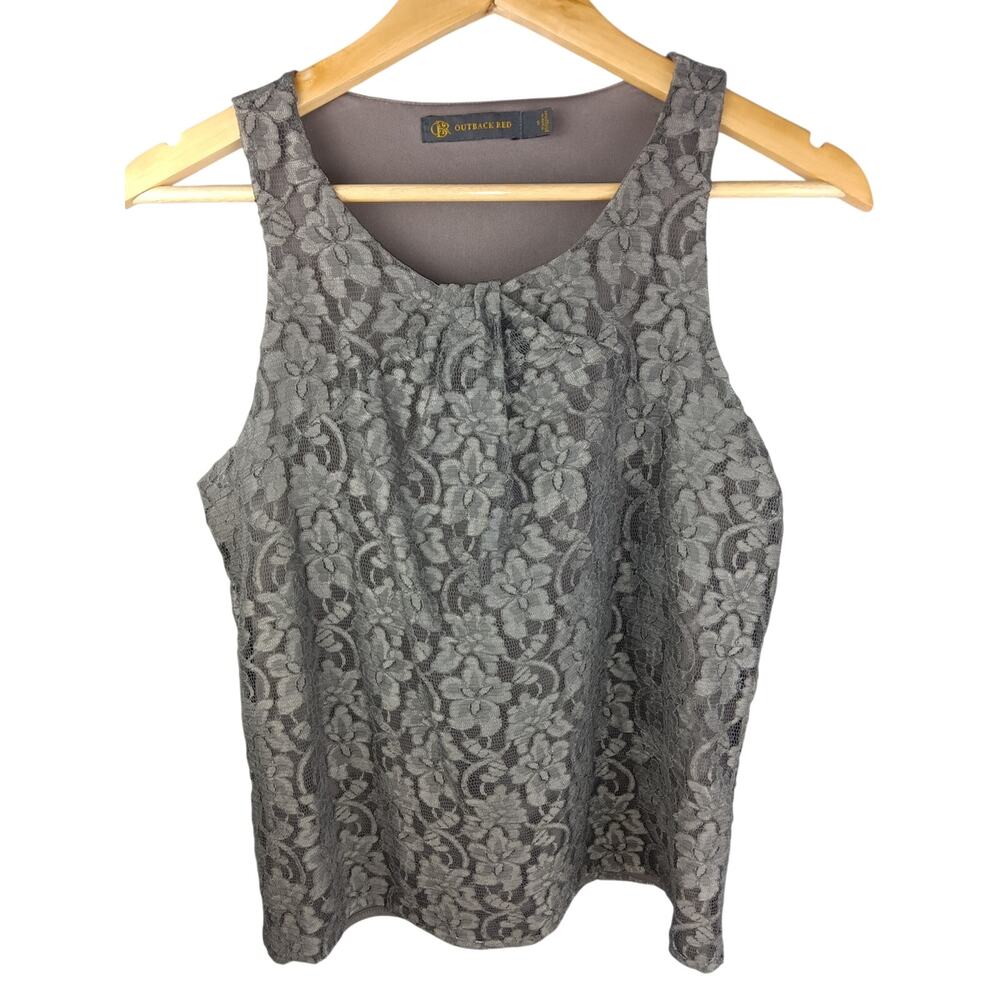 Outback Red Lace Overlay Sleeveless Top - Gray